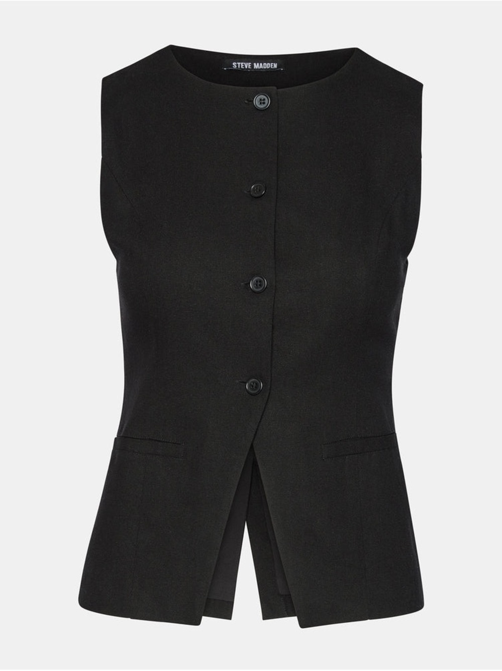 Steve Madden Black Button-Front Sleeveless Linen Top